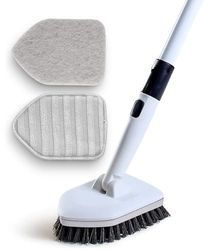 Moku Home Shower Scrubber 3 in 1 Extendable Long Handle 58" Cleaning Brush - Non Scratch Shower Brush for Cleaning Bathroom Kitchen Toilet Wall Tub Tile Sink (Gray)