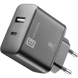 Cellularline | Nätverksladdare | USB- och USB-C-laddare med 2 portar och 25 W supersnabb laddningsteknik