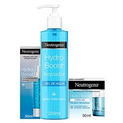 Neutrogena - Cuidado Facial, Hidratación Hydro Boost Limpiador Gel de Agua - 200 ml + Capsulas con Vitamina E y Ácido Hialurónico - 30 ml + Cuidado Facial Crema Gel - 50 ml