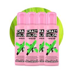 Crazy Color Vibrant Toxic UV Semi-Permanent 4 Pack Quad Hair Dye. Highly Pigmented Neon Green Conditioning & Oil Nourishing Vegan Formula No Bleach or Ammonia 400ml