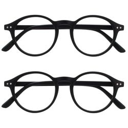 OPULIZE REY Gafas de Lectura - Pack de 2 - Montura Redonda Retro - Negro Mate - Hombre Mujer - Bisagras de Muelle - RR56-1 - +2.50