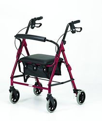 Days Lightweight Folding Four Wheel Rollator Walker with Padded Seat, Lockable Brakes, Ergonomic Handles, and Carry Bag, Limited Mobility Aid, Ruby Red, X-Small, (Eligible for VAT relief in the UK)
