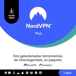 NordVPN Plus — 1 año - Paquete de VPN y software de ciberseguridad — Protección de la información personal y gestión segura de contraseñas - PC/Mac/móvil [código online]