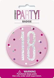 Unique Party 83530 Roze nummer verjaardag badge 1 stuk, leeftijd 18