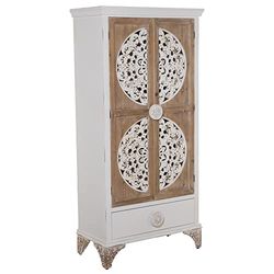 DRW Armadio con 2 Ante e 1 cassetto MDF Intagliato in Naturale e Bianco 81 x 41 x 175 cm, Legno e DM, Blanco