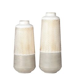 Lot de 2 Grands vases décoratifs Modernes en métal - Texture Gris/doré/Blanc - Grand Vase à Fleurs pour Centre de Table, Salon, décoration d'intérieur