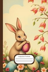 Composition Notebook: Easter Bunny vintage illustration - 101 wide ruled pages - space for little drawings included - 6x9