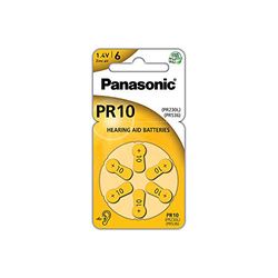 Panasonic PR10 Zinc Air batteries for hearing aids, type 10, 1.4V, hearing aid batteries, 6 in a pack, yellow