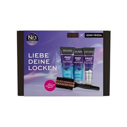 John Frieda Varis Frizz Ease Traumlocken Kit avantageux – Contenu : shampooing, 250 ml/après-shampoing, 250 ml/crème définissante bouclée, 150 ml/brosse à cheveux Varis Boar Brush – Inspiré des