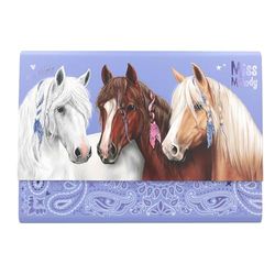 Depesche 12934 Miss Melody Bandana-Articoli di cancelleria in Cartella a ventaglio Viola, con Motivo di Cavalli, incl. 24 Carte Intestate in 3 Design e 18 Buste, Multicolore