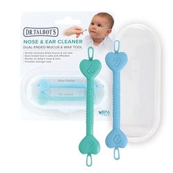 Nuby Dr. Talbot Outils Nettoyeur de Nez et d'Oreilles Bébé | Boîte de Voyage Hygiénique | Doux à Double Embout pour Retirer Facilement le Mucus et la Cire | Pack de 2 | Vert et Bleu