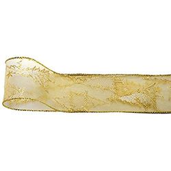 CLUB GREEN Wired Organza Rib Xmas Tree GLD 60MMX 3M, Fabric, Gold, 48.4 x 37.4 x 9.9 cm