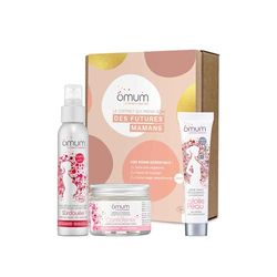 OMUM - Coffret Cadeau Futures Mamans 3 soins Bio : 1 Crème Massage La Confidente + 1 Huile Vergetures Surdouée + 1 crème visage Ma Jolie Peau - Naturel,France,Vegan,Compatible grossesse et allaitement