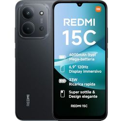 Xiaomi Redmi 15C, Smartphone 4+256GB, Display 6,9" 120Hz, 7,99mm, MediaTek Helio G81-Ultra, Dual camera da 50MP, Mega batteria da 6000mAh, Garanzia 2 anni, Nero, Caricabatterie non incluso