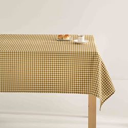 Boheme Nappe à Carreaux Vichy Petit Traitement Anti-Taches Coton Couleur Ocre 140 x 140 cm