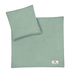 Julius Zöllner Muselina - Ropa de cama infantil de 80x80 + 35x40 cm, juego de 2 piezas de funda nórdica y funda de almohada, 100% muselina de algodón, con cremallera, Standard 100 by OEKO-TEX, verde
