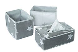 roba Boites en Tissu pour Soins Bébé "Little Stars" - 2 Paniers de Rangements + 1 Distributeur de Lingettes Humide Pliables