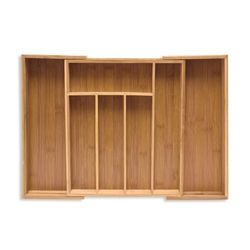 relaxdays Portaposate Cassetto, Regolabile, Divisore Alto in Bambù, 5,5 x 39 x 35,5 cm, Organizer da Cucina, naturale