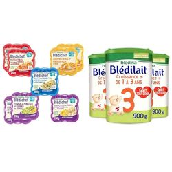 Blédina - Blédichef - 8 petits plats pour bébé - Repas midi et soir - Dès 15 Mois - 5 recettes - Pack de 8 + Blédina Blédilait Croissance 3+ Lait en Poudre pour Bébé, 3 x 900g