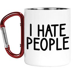 Tongue in Peach Carabiner Mug | Camper Cup | Thermal Mugs | I Hate People | Funny Grumpy Antisocial Sweary Banter Nature Lover Outdoors Walking CMBH180