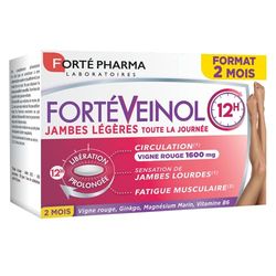 Forté Pharma - Forté Veinol 12h | Complément Alimentaire Circulation sanguine Jambes | Vigne Rouge, Ginkgo Biloba, Magnésium, Vitamine C, E, B6 - Circulation, Jambes lourdes | 60 comprimés = 2 mois