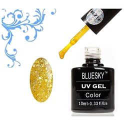 Vernis à ongles gel Bluesky, Gold Glitter BLZ14, longue durée, résistant aux puces, 10 ml (nécessite de curoter sous une lampe LED UV)