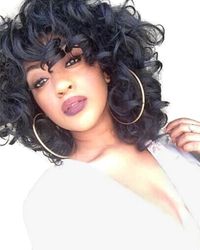 DSY Short Curly Kinky Wigs for Black Women Fluffy Wavy Black Synthetic Hair Wig Natural Looking Halloween Costume Wigs Heat Resistant Wigs with Wig Cap Z014