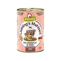 GranataPet Liebling’s Mahlzeit carne di selvaggina e manzo, cibo per cani, cibo umido per cani, scatolette per cani senza cereali e zuccheri aggiunti, alimento cani completo, 6 x 400 g