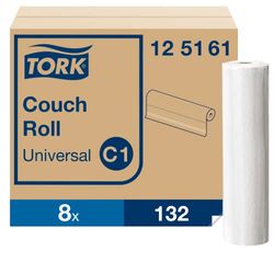 Tork 125161 Rotolo di Carta Coprilettino Universal, compatibile con il sistema C1, monovelo, 1 conf. x 8 rotoli (8 x 50 m), 132 strappi x rotolo, bianco