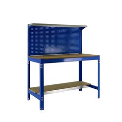 SimonRack Banco de Trabajo Taller, Capacidad Carga 400 kg, 1445x910x610 mm, Mesa de Trabajo, Azul/Madera - BT3