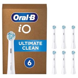 Oral-B iO Ultimate Clean Brossettes Blanches De Rechange, Embouts Ronds S’Adaptant Aux Dents, Éliminent La Plaque Dentaire, Pour Les Brosses Électriques Magnétiques, Emballage Carton, Lot de 6