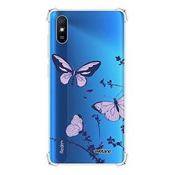 Evetane Custodia compatibile con Xiaomi Redmi 9A Angoli in Silicone Antiurto Solido Protezione Completa Heavy Duty Trasparente Viola Farfalle Fashion Writing Pattern