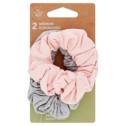 All Round Eco, Medium Soft Hair Scrunchies, Renewable Bamboo, Pack of 2, Pink & Grey