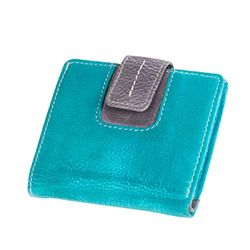 MIKA 42185 - Portafoglio da donna in vera pelle, formato verticale, con 3 scomparti per carte di credito, 2 scomparti, sottile e scomparto per monete, colore turchese/grigio, circa 9 x 10 x 2 cm.