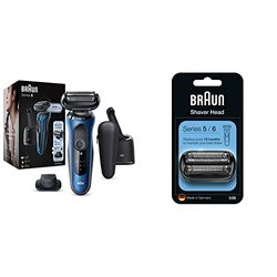 Braun Series 6 Electric Shaver for Men with Precision Trimmer and SmartCare Centre, Blue Razor & Series 5 Electric Shaver Replacement Head, Easily Attach Your New Shaver Head, Black