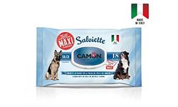 CAMON | Salviette Detergenti per Cani e Gatti, Maxi Formato 30x40 cm, Confezione da 18 Pezzi, Fragranza Talco, Delicate e Rinfrescanti, Senza Alcool etilico né Parabeni, Made in Italy