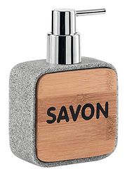 Gedy Nora Distributeur de Savon, résine/Bambou, Gris, 9,7 x 9,7 x 47,5 cm