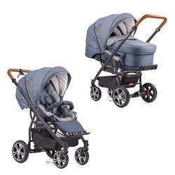 Gesslein F4 Classic Kombibarnvagn 3-i-1 med bärväska C2, handbroms, 96 cm liggyta, fotsäcksfunktion, babyskålsadapter, kompakt vikbar, blå