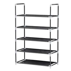Baroni Home Scarpiera Salvaspazio in Tessuto non Tessuto, Mobile per Scarpe con Struttura in Ferro per Camera da Letto, Cabina Armadio, Corridoio, Nero, 5 Ripiani, 57x28x92