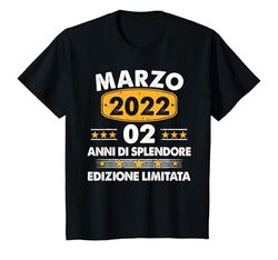 Bambino Marzo 2022 2 Anni Compleanno Ragazza Ragazzo 2022 Maglietta