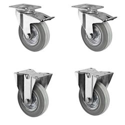 CASCOO SETTPFP160SWR2R0N rullsats 2 styrrullar med fastsättare, 2 rullar stålfälg, helt gummi, diameter 160 mm, transportrullar, rullager, lastbelastning 405 kg (4-pack)