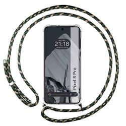 Tumundosmartphone Transparent Hanging Case for Google Pixel 8 Pro 5G with Green/Gold Cord