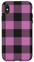 Carcasa para iPhone X/XS Patrón de cuadros a cuadros rosa y negro