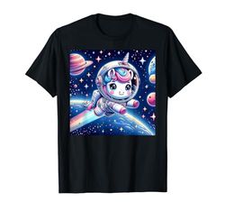 Kawaii Unicorn in Space: Cute Astronaut Unicorn Maglietta