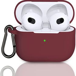 Case Cover compatibel met Airpods 3, siliconen hoes voor Airpods 3rd, schokabsorberende beschermhoes voor Airpods 3rd Generation met sleutelhanger, bordeauxrood