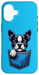 Carino Peaking Pocket Boston Terrier con zampa Custodia per iPhone 16