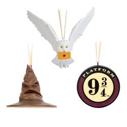 Grupo Erik Christmas Ornaments - Harry Potter Gifts | Christmas Tree Decorations Set Of 3 - Sorting Hat, Platform 9 3/4, Hedwig - Harry Potter Merchandise, Xmas Decorations For Tree