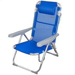 Aktive 62635 - Silla playa plegable reclinable | Silla plegable alta con cojín | 5 posiciones color azul, con asa de transporte, 48x60x90cm | Sillas playa plegables ligeras