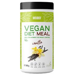 Weider Vegan Diet Meal. Substitut de repas pour le contrôle et la perte de poids. 100% vegan. Riche en protéine de pois et de riz. Avec vitamines et minéraux. Goût vanille. 540g