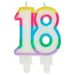 Folat 24181 taartkaars Colorblock cijfer/cijfer 18-7,5 x 6 cm verjaardagskaarsen voor verjaardag, verjaardagsdecoratie, voor kinderfeesten, bruiloften, bedrijfsfeesten, jubilea, meerkleurig, 6 cm